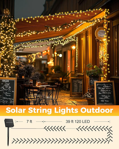 Brightown Solar String Lights – 39ft Patio and Backyard Decor, 8 Modes Waterproof LED