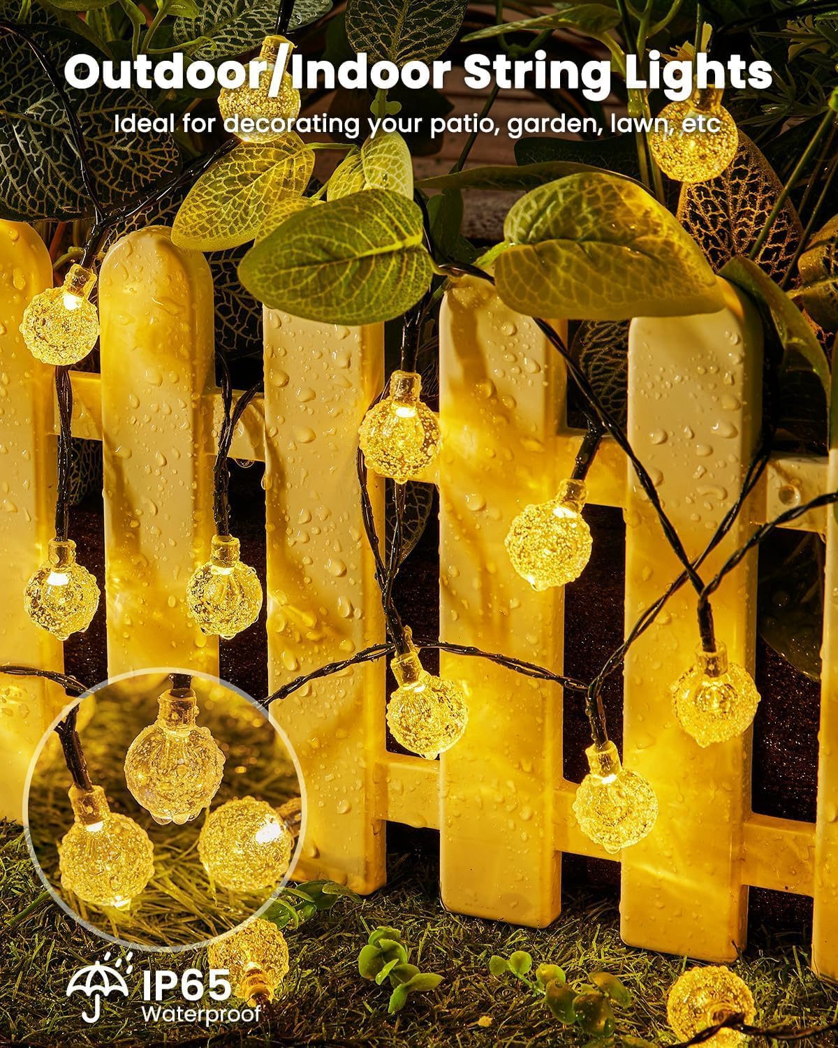 Brightown Solar String Lights – Waterproof Patio Lights for Backyard Camping and Outdoor Dining