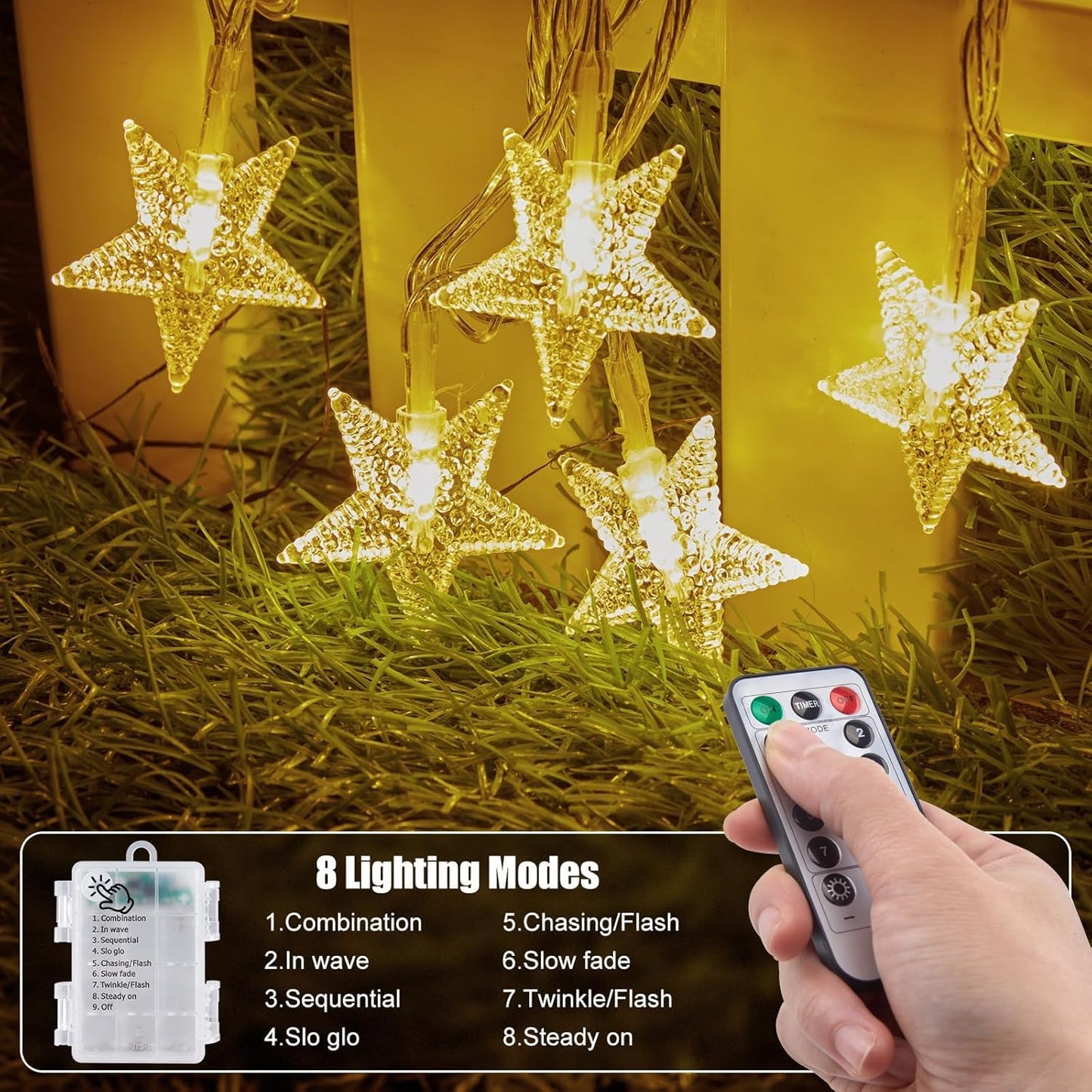 Brightown Star String Lights – Cozy Bedroom Decor for Warm Ambient Glow, 17ft 50 LED Battery Fairy Lights with Remote