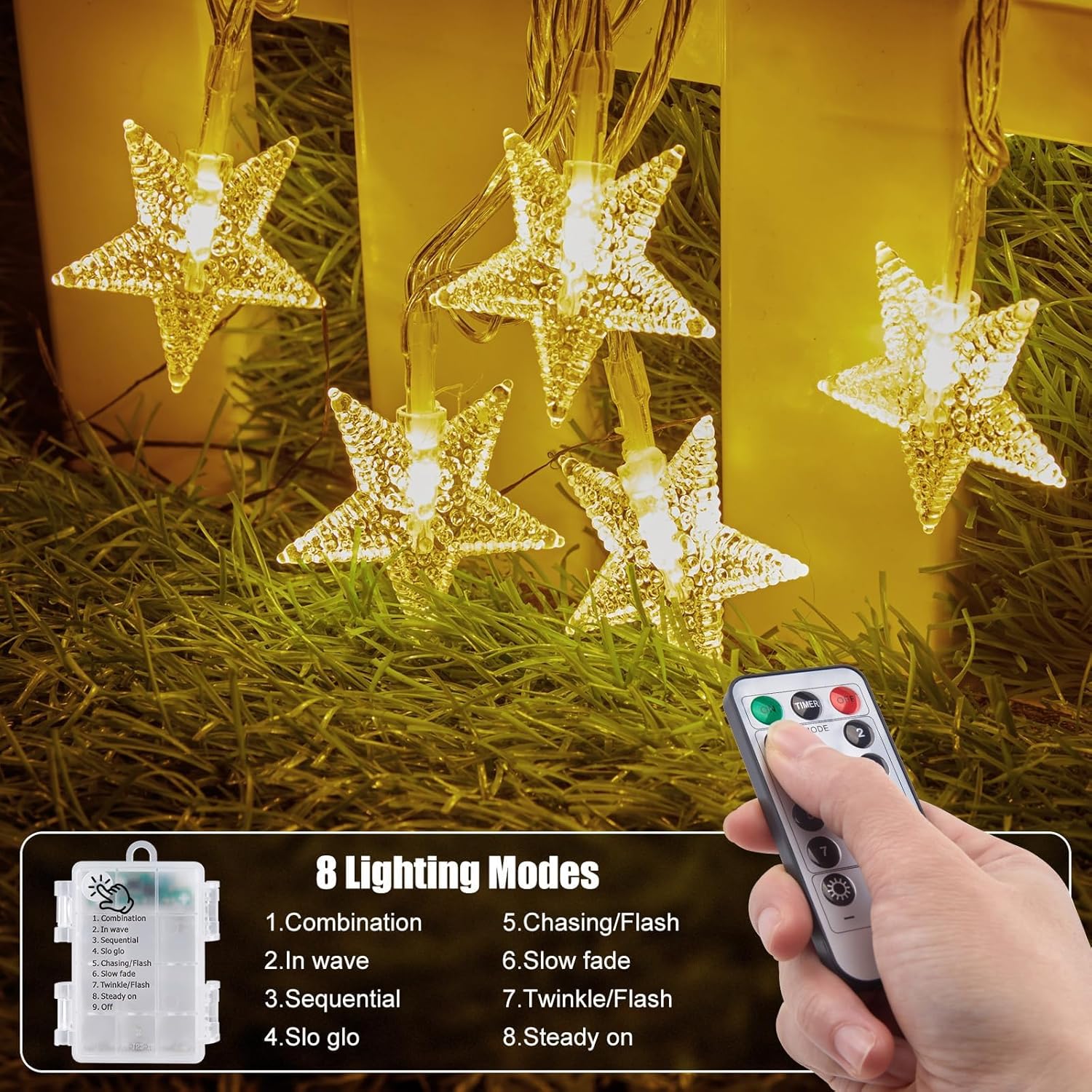 Brightown Star String Lights – Cozy Bedroom Decor for Warm Ambient Glow, 17ft 50 LED Battery Fairy Lights with Remote