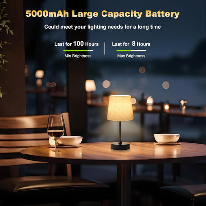 BRIGHTY — Modern Cordless Table Lamp for Living Room Styling, Soft Fabric Shade Accent for Coffee Tables and Entryways