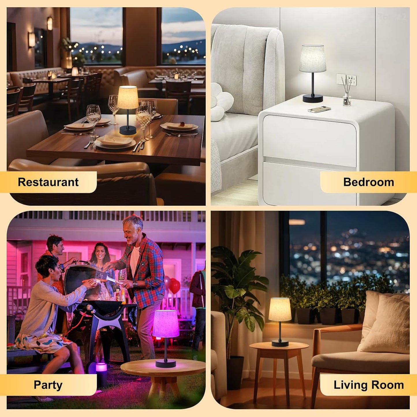 BRIGHTY — Modern Cordless Table Lamp for Living Room Styling, Soft Fabric Shade Accent for Coffee Tables and Entryways