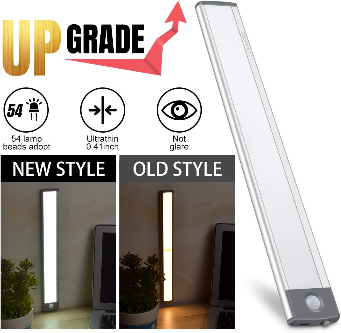 Brilliant Evolution Motion Sensor Light Bar – Flameless Nightlight for Stairways and Hallways, Rechargeable Battery-Powered Safety Light