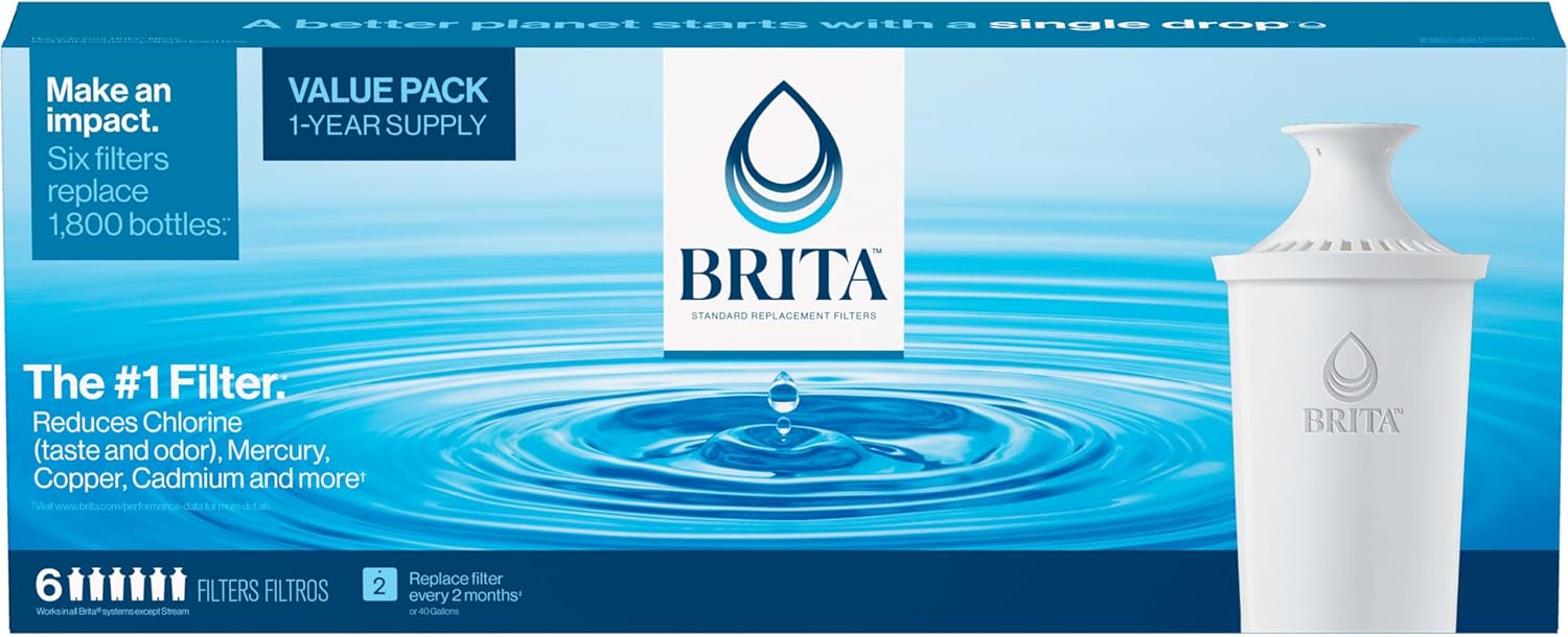Brita Standard Water Filter for Pitchers – Daily Hydration Filter for Health-Focused Kitchens, 6-Pack