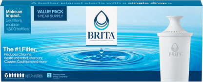 Brita Standard Water Filter for Pitchers – Daily Hydration Filter for Health-Focused Kitchens, 6-Pack