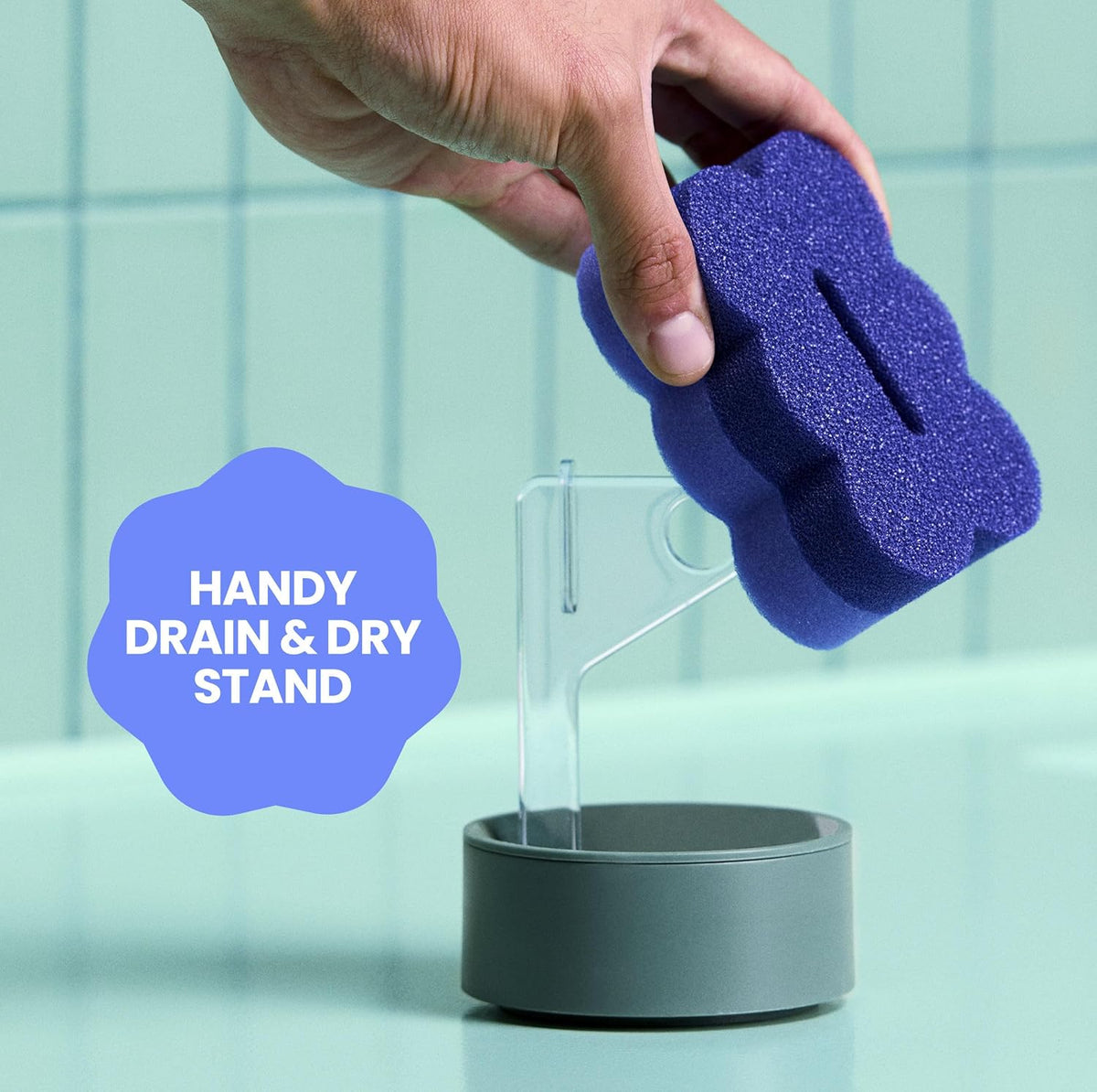 Brite by Scotch-Brite Time-Saving Sponge with Drain + Dry Stand – Dishwasher-Safe Cleaning for Busy Daily Routines