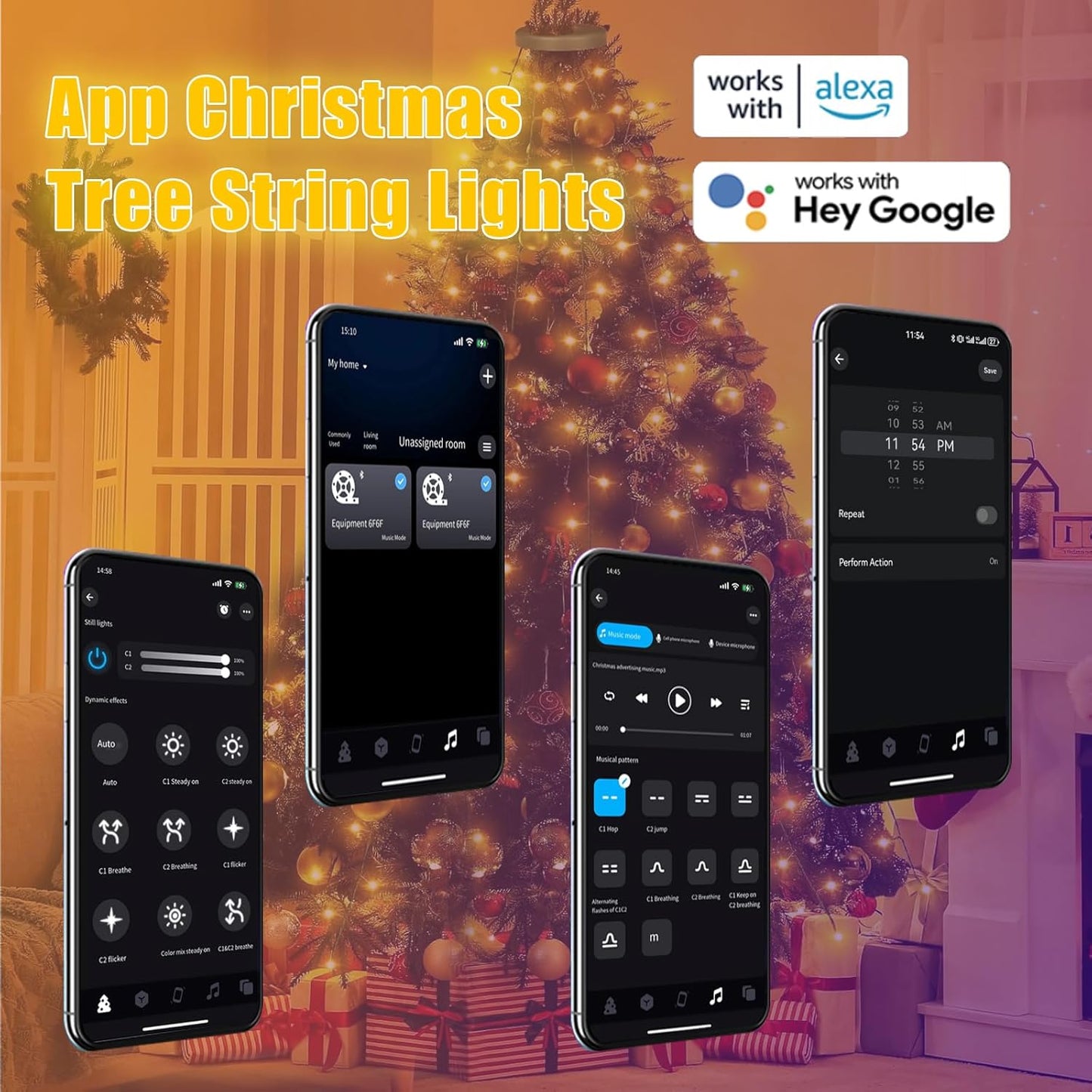 BrizLabs Smart Halo Christmas Tree Lights – Cozy Living Room Ambient Lighting with APP Control and 17 Modes