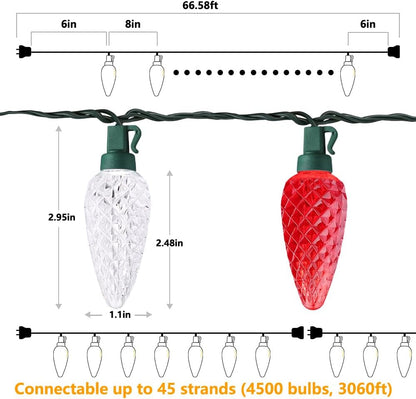 Brizled C9 Faceted Christmas Lights for Patio and Outdoor Dining, 66FT Connectable Waterproof String