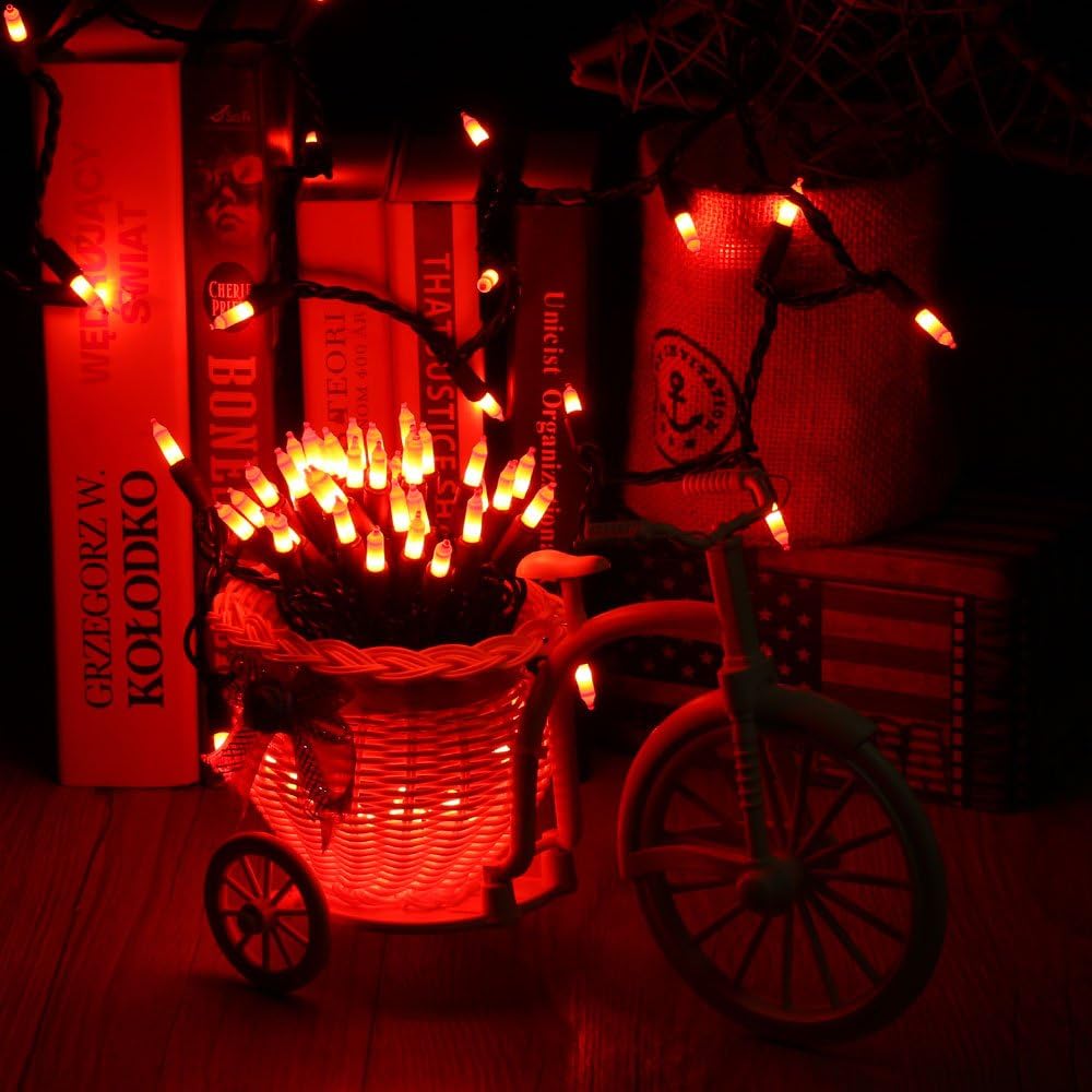 Brizled Halloween String Lights Orange – Bedroom Aesthetic Mood Lighting, 100 Mini Incandescent Bulbs on Black Wire for Spooky Dorm and Loft Vibes