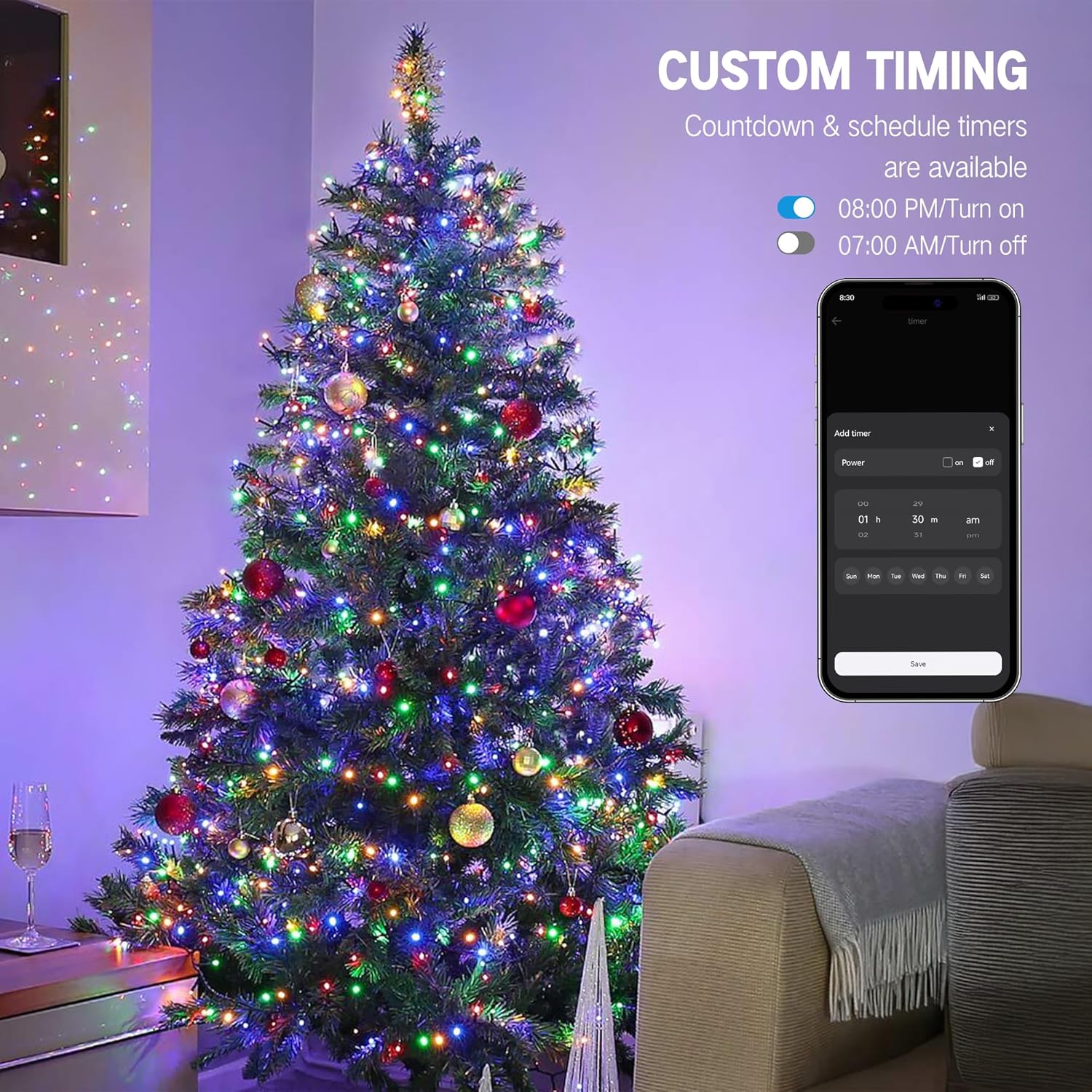 Brizled Smart Christmas Tree Lights – App-Controlled Color-Changing String Lights for Cozy Living Room Ambiance