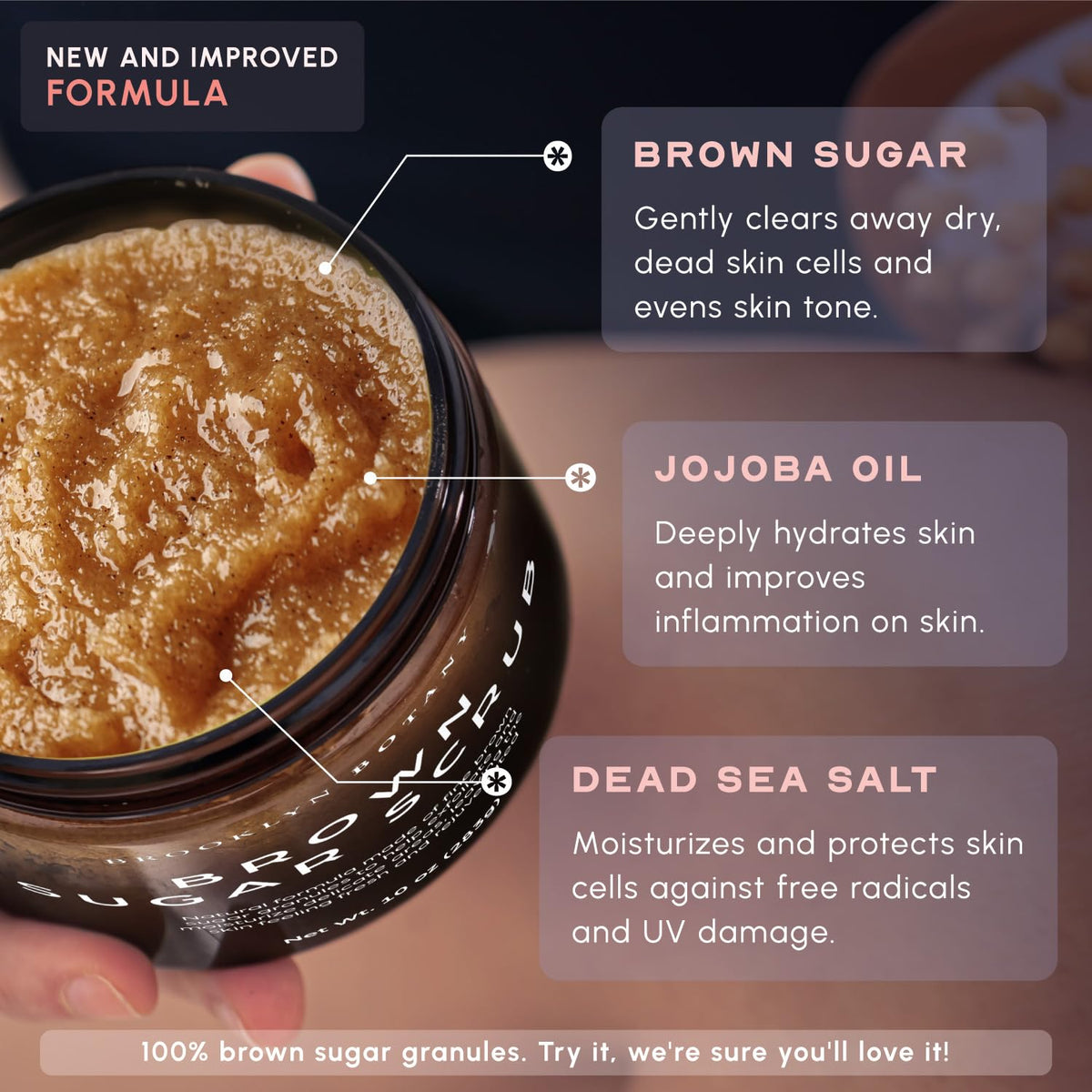 Brooklyn Botany Brown Sugar Body Scrub – Thoughtful Birthday Gift for Her, Moisturizing Face and Body Exfoliator in 10 oz Jar