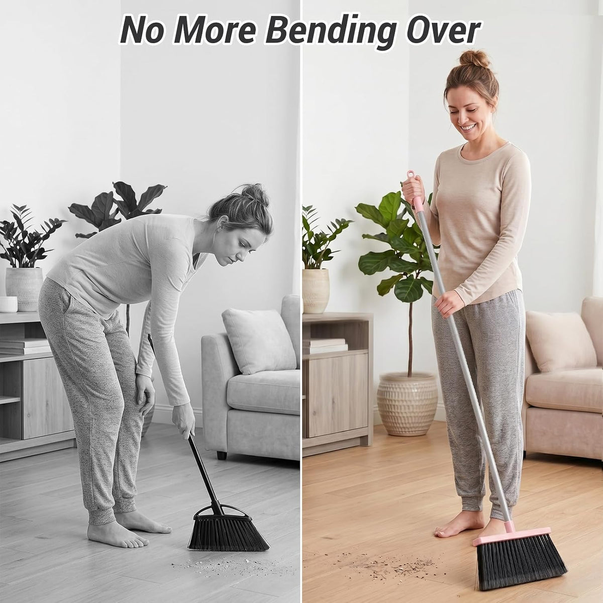 Broom with Dustpan Combo – Fast Crumb and Dust Sweep for Busy Kitchens and Break Rooms, Adjustable Handle