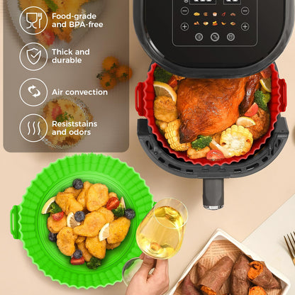 Buauty Air Fryer Accessories Silicone Liners Round – Intentional Cooking Companion, Sleek Non-Stick Basket Insert for Streamlined Meal Prep