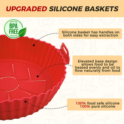 Buauty Air Fryer Accessories Silicone Liners Round – Intentional Cooking Companion, Sleek Non-Stick Basket Insert for Streamlined Meal Prep