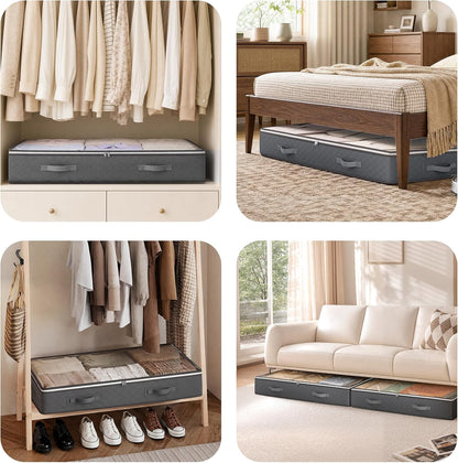 Budding Joy Under Bed Storage Bins 95L, 4 Pack Grey Closet Organizer with Clear Window for Bedroom Aesthetic and Seasonal Decor