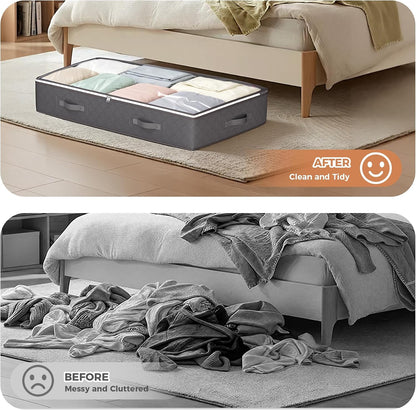 Budding Joy Under Bed Storage Bins 95L, 4 Pack Grey Closet Organizer with Clear Window for Bedroom Aesthetic and Seasonal Decor