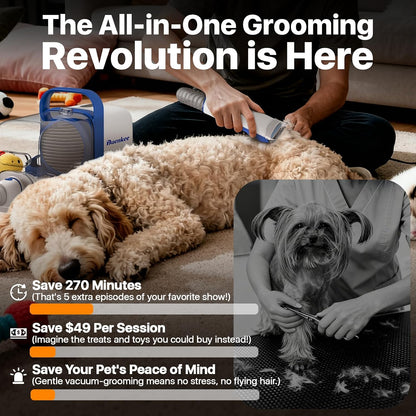 Buenkee Dog Grooming Vacuum Kit – Calming At-Home Coat Care Ritual for Anxious Pets, Low-Noise, White