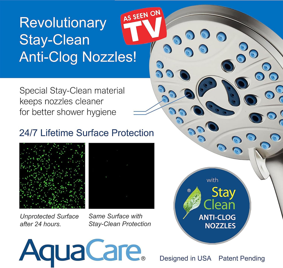 built-in 2-mode power wash toggling between wide fan rinse and point jet blast