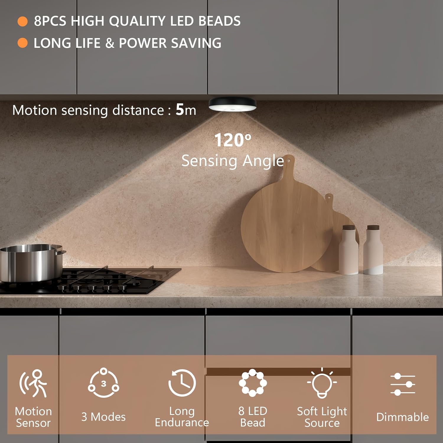 built-in motion sensor with automatic 30-second shutoff after person leaves