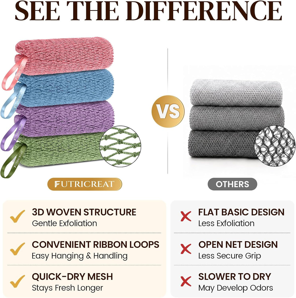 built-in ribbon handles for a secure, comfortable grip while showering