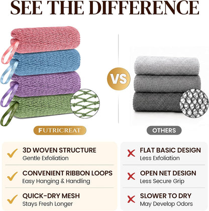 built-in ribbon handles for a secure, comfortable grip while showering