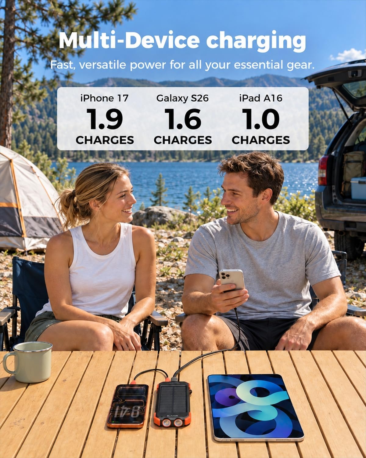 built-in solar panel for off-grid emergency top-ups