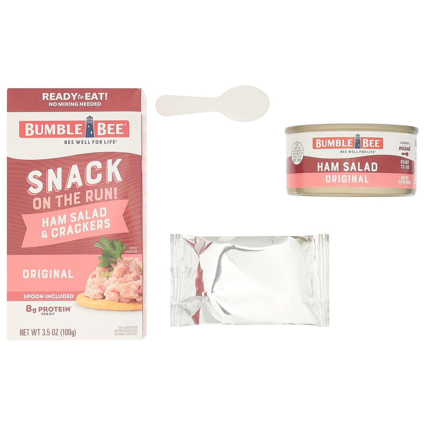Bumble Bee Snack On The Run Ham Salad Kit - Fridge-Free Desk Lunch for Office Professionals and Remote Workers