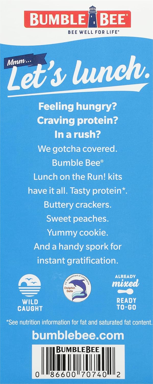 Bumble Bee Tuna Salad Lunch Kit for Camping and Hiking Trip, Shelf Stable Ready to Eat Meal with Crackers, Peaches, and Spork