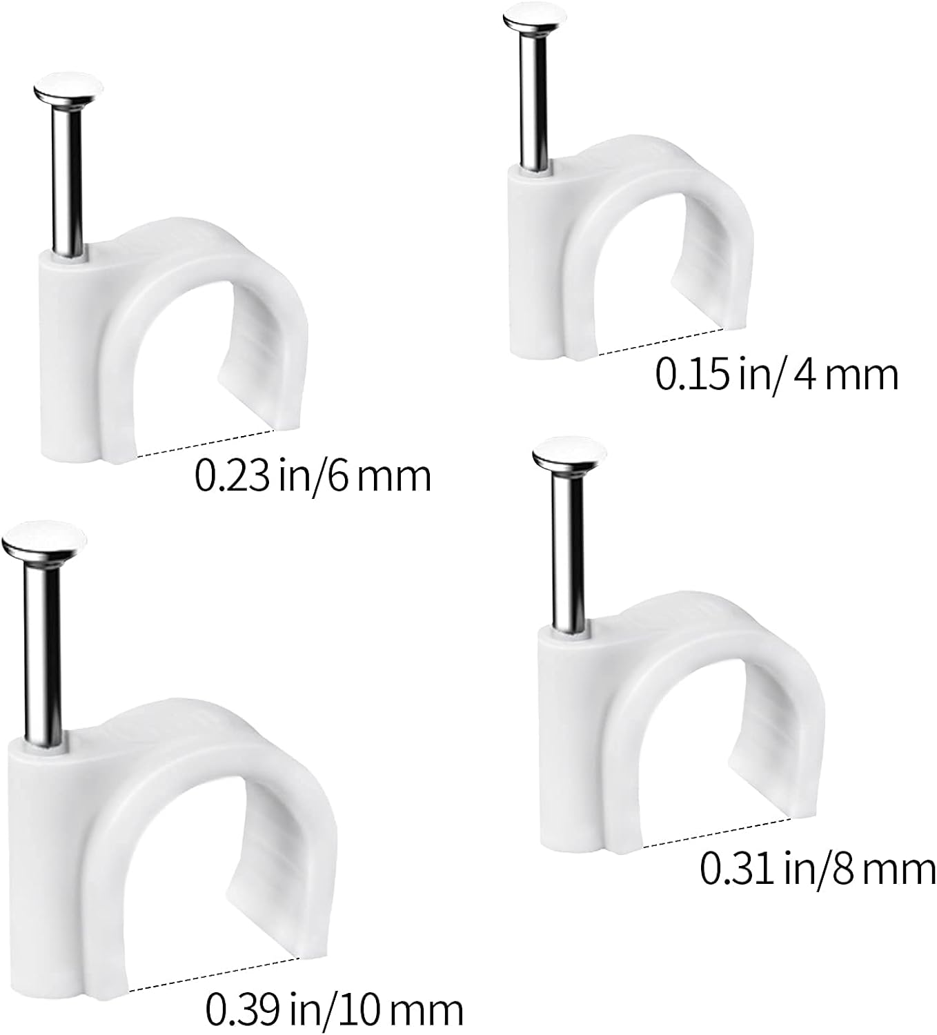 Cable Clips – Trip Hazard Solution for Family Living Rooms, 400-Piece White & Black Wire Clips with Steel Nails