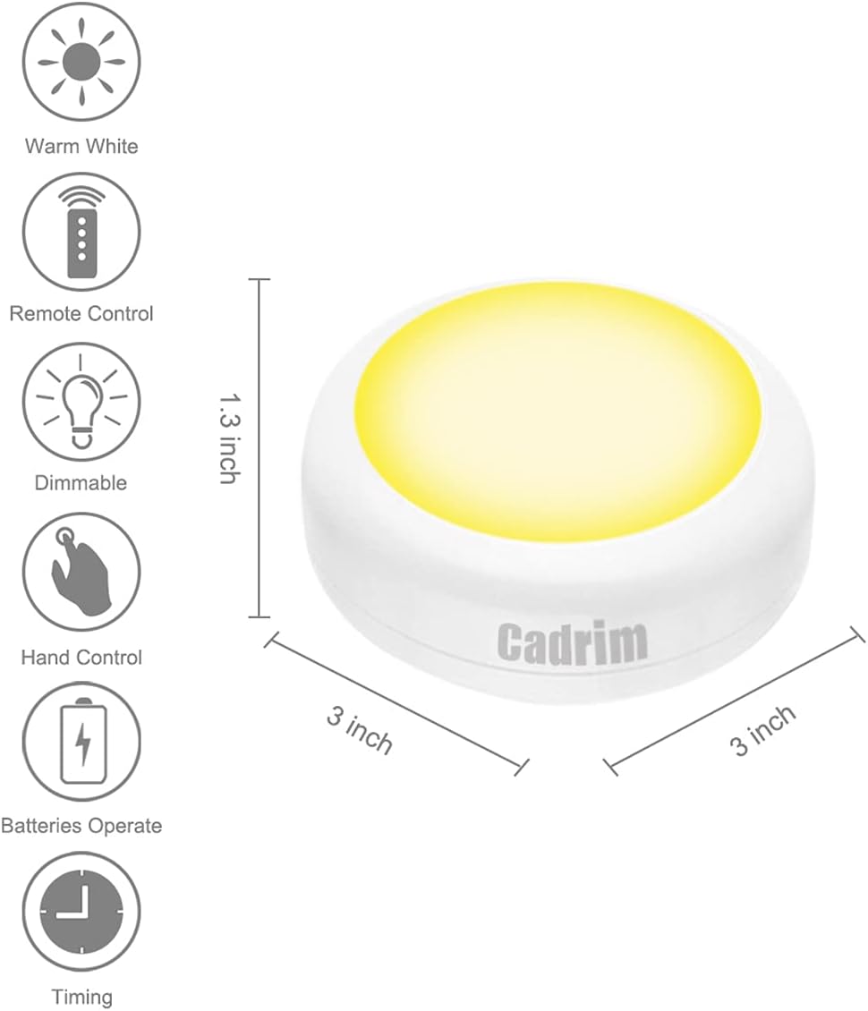 Cadrim Puck Lights - Warm White Accent Lighting for Bedroom Decor and Cozy Living Room Ambiance