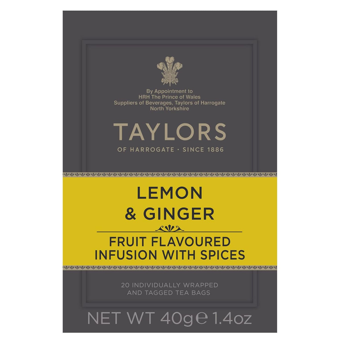 caffeine-free herbal blend with 37% ginger root plus lemon peel, lemongrass, and galangal