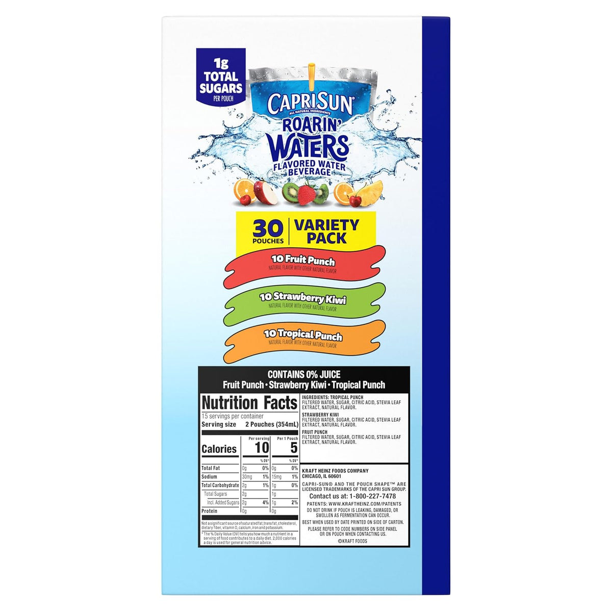 Capri Sun Roarin' Waters Drink Pouches – Parent-Approved Low-Sugar Beverage for Kids' Lunchboxes, 6 fl oz, 30 ct
