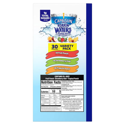 Capri Sun Roarin' Waters Drink Pouches – Parent-Approved Low-Sugar Beverage for Kids' Lunchboxes, 6 fl oz, 30 ct