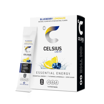 CELSIUS On The Go Blueberry Lemonade, Sugar Free Energy Drink Mix (14 Sticks per Pack)