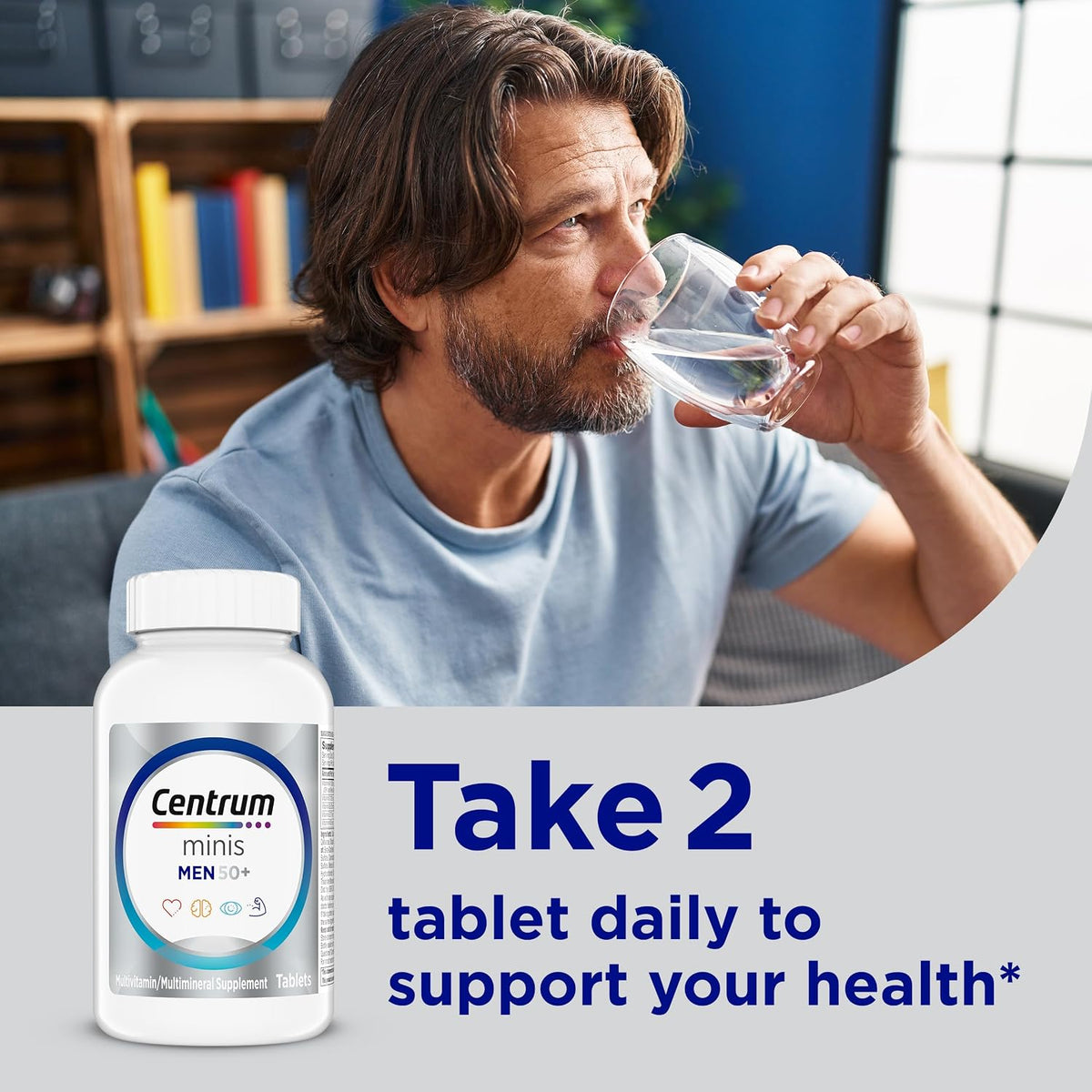 Centrum Minis Silver Men 50 Plus Supplement – Age-Adjusted Multivitamin to Fuel Long Days and Active Projects