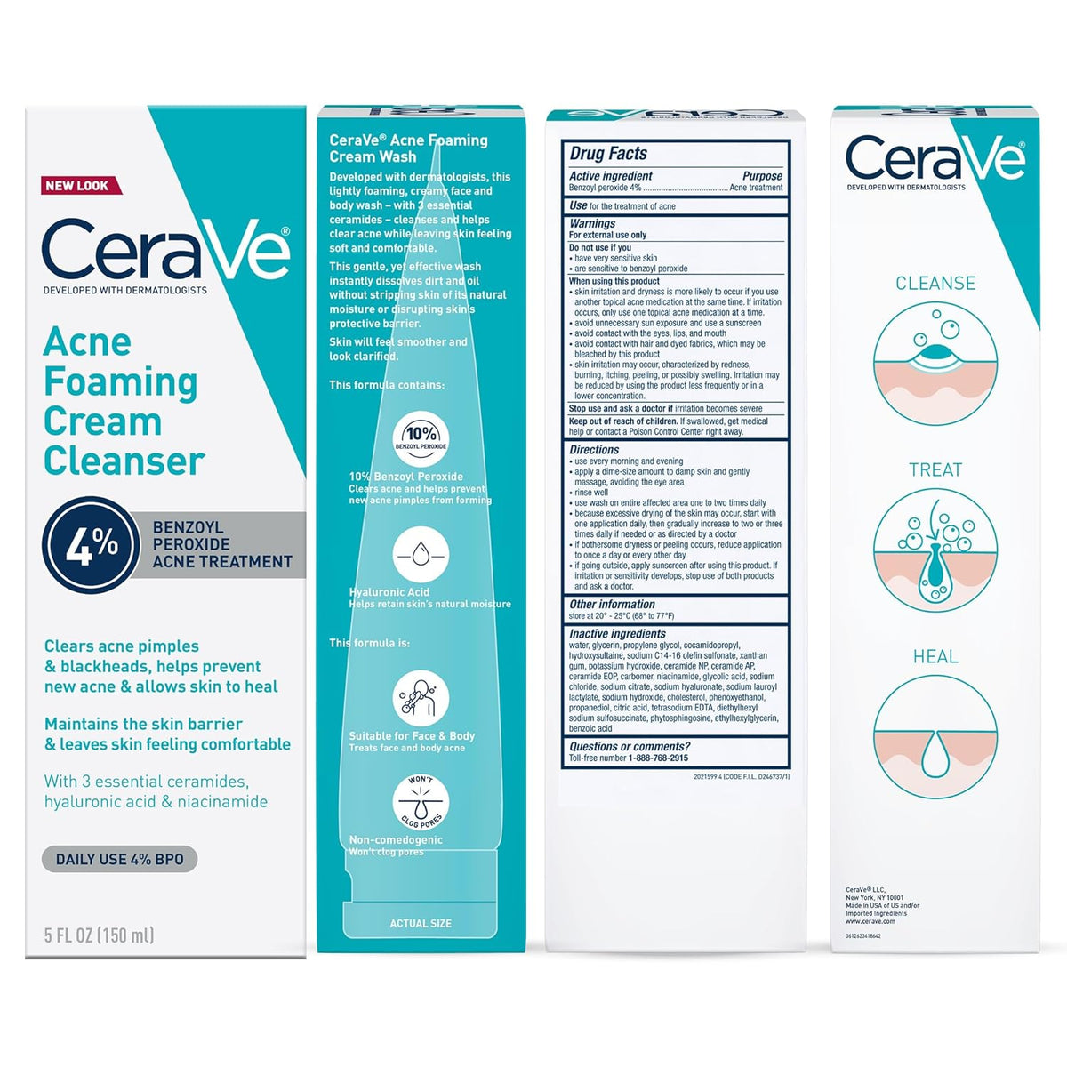 CeraVe Acne Foaming Cream Cleanser, Streamlined Benzoyl Peroxide Wash for a Clutter-Free Vanity