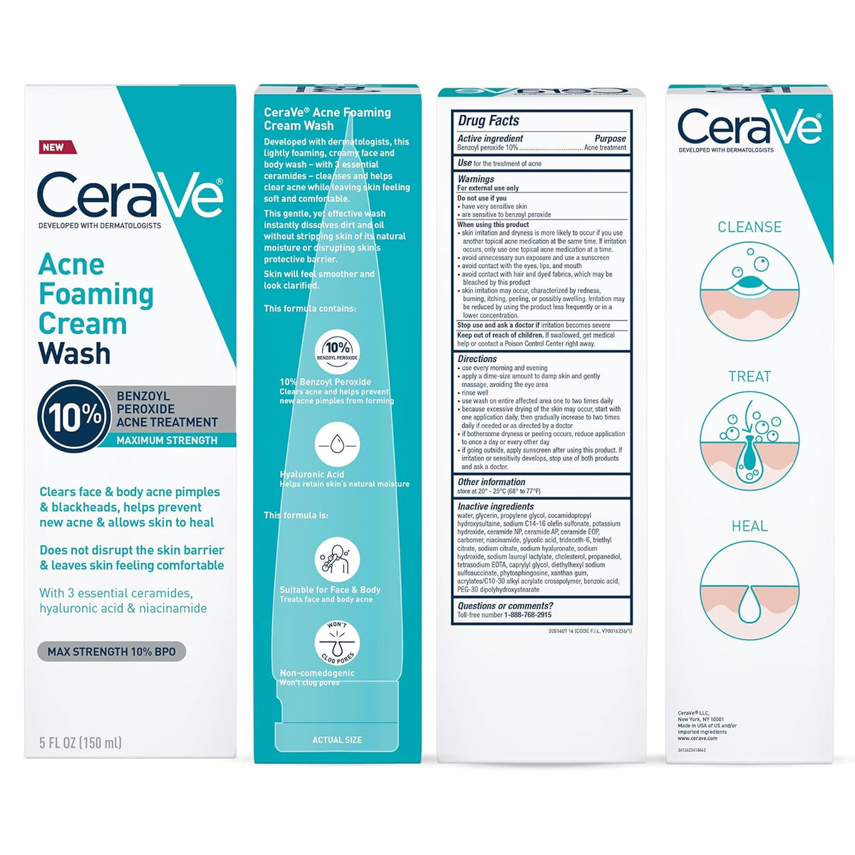CeraVe Acne Foaming Cream Wash – Post-Workout Shower Cleanser for Gym and Locker Room Use