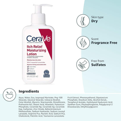 CeraVe Anti-Itch Lotion for Kids and Family, Steroid Free Bug Bite and Sunburn Relief for Sensitive Skin 8 oz