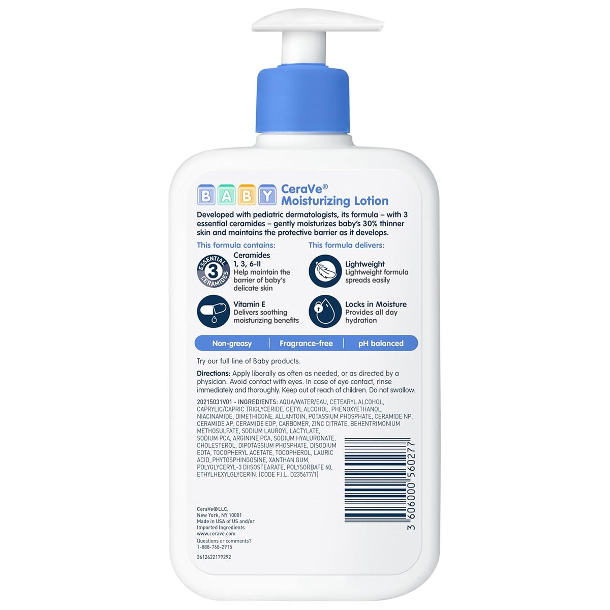 CeraVe Baby Lotion – Post-Bath Moisturizing Ritual for Long-Lasting All-Day Hydration of Delicate Baby Skin, 16 Ounce