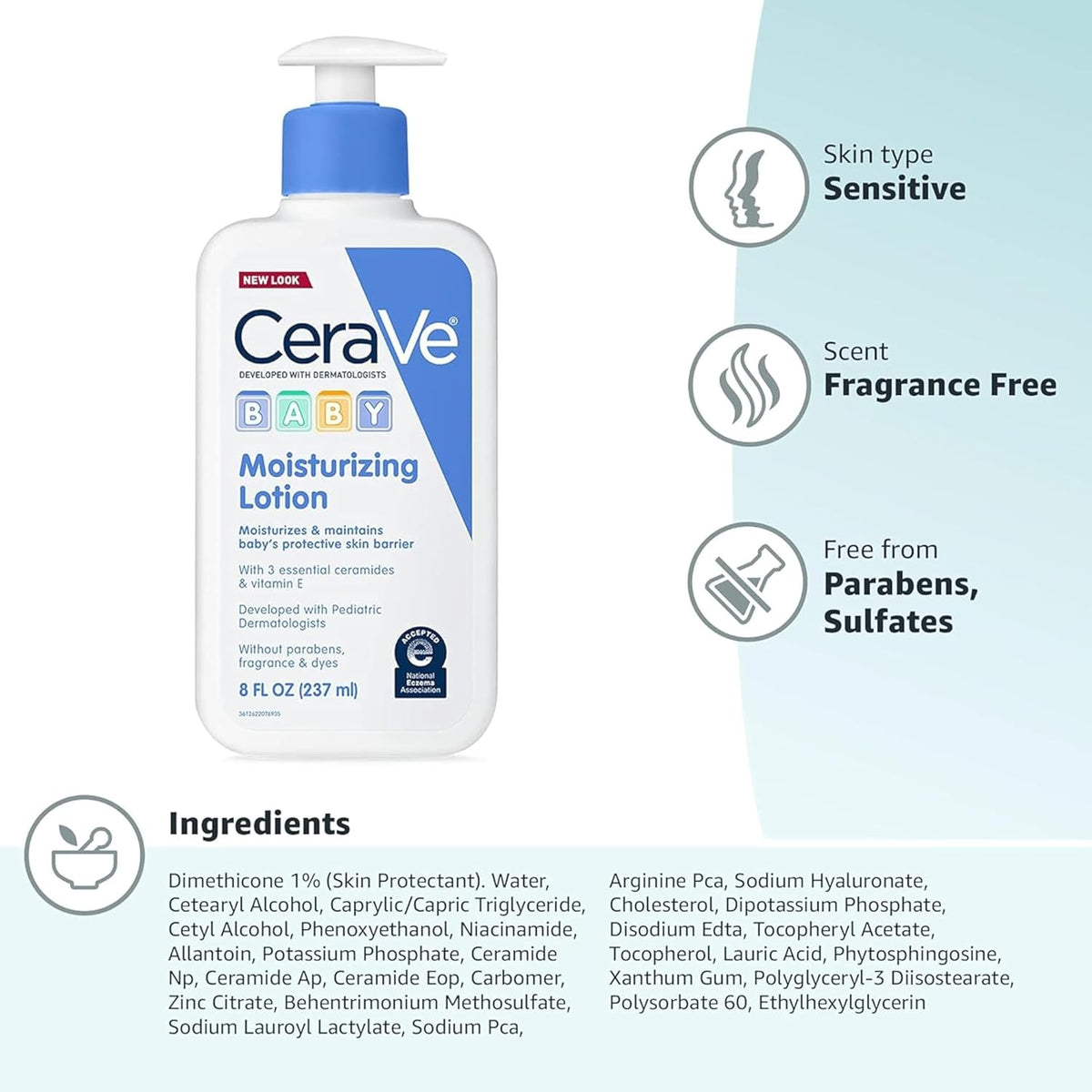 CeraVe Baby Lotion – Post-Bath Moisturizing Ritual for Long-Lasting All-Day Hydration of Delicate Baby Skin, 16 Ounce