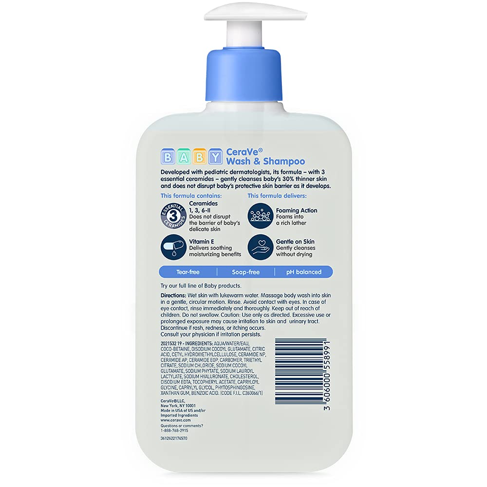 CeraVe Baby Wash & Shampoo 2-in-1 – Calming Tear-Free Bath Ritual for Sensitive Skin and Post-Bath Barrier Care
