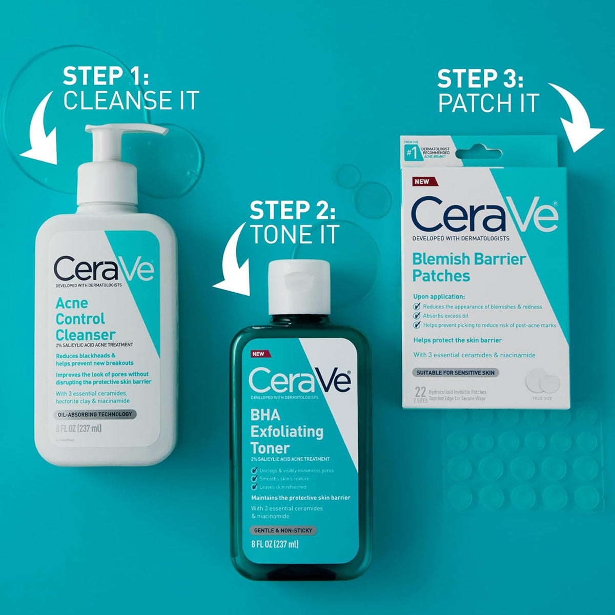 CeraVe Blemish Barrier Patches for Teens, Gentle Hydrocolloid Spot Care for School Locker and Backpack