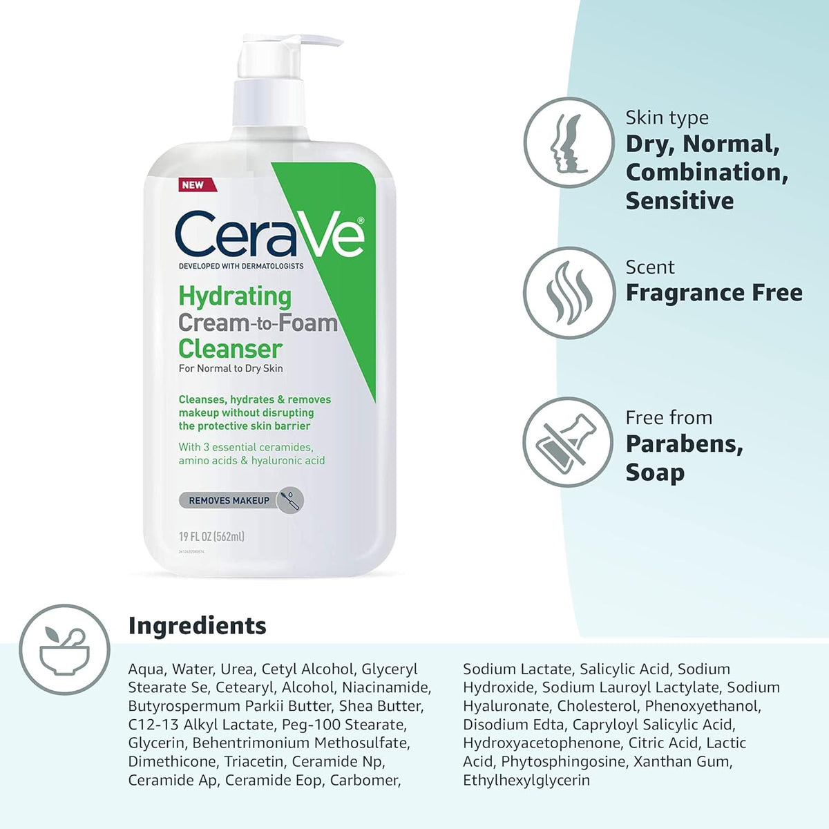 CeraVe Hydrating Cream To Foam Cleanser – Thoughtful Birthday Gift for Women Who Love Gentle Skincare