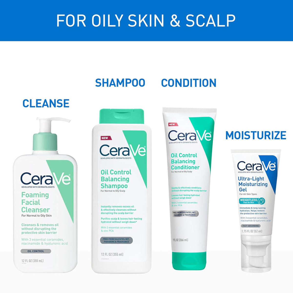 CeraVe Oil Control Balancing Conditioner – Allergy-Tested Fragrance-Free Daily Care for Sensitive Scalps