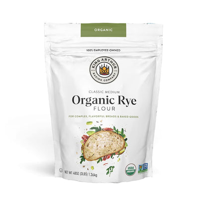 certified organic medium rye flour with higher bran content than white rye