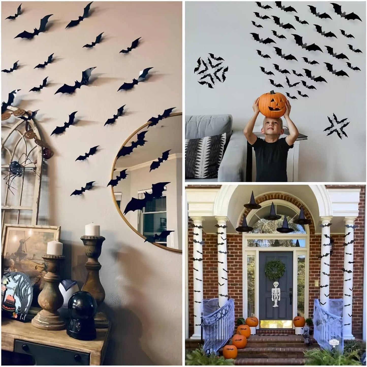 CESOF 3D Halloween Bat Decor for Kids – 70 Safe Odorless PVC Bats, DIY Fold & Stick Craft for Bedroom & Playroom