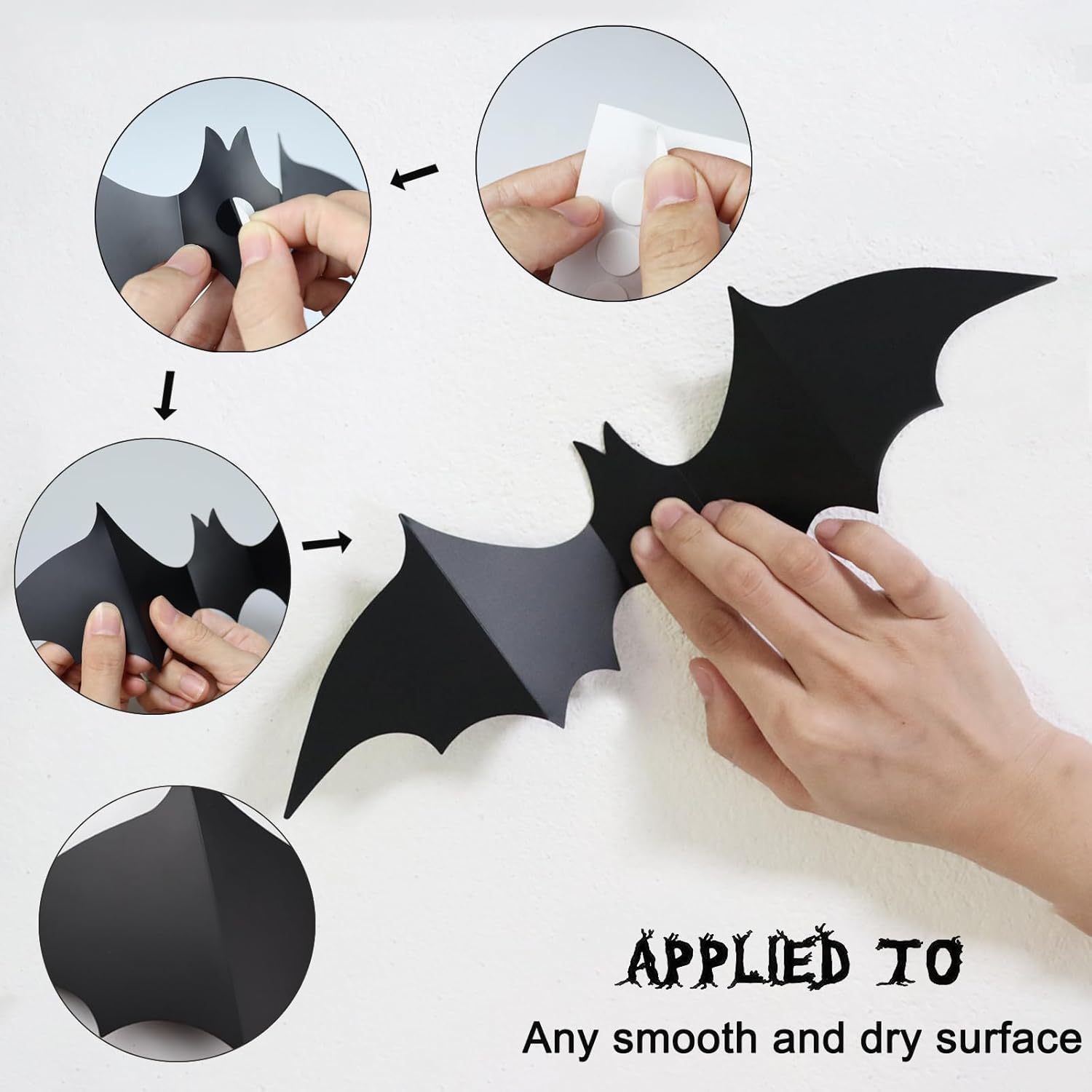 CESOF 3D Halloween Bat Decor for Kids – 70 Safe Odorless PVC Bats, DIY Fold & Stick Craft for Bedroom & Playroom