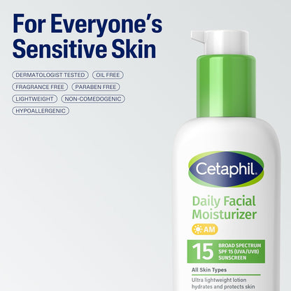 Cetaphil Daily Facial Moisturizer SPF 15 – Dermatologist-Tested Daily Lotion for Sensitive, Reactive Skin