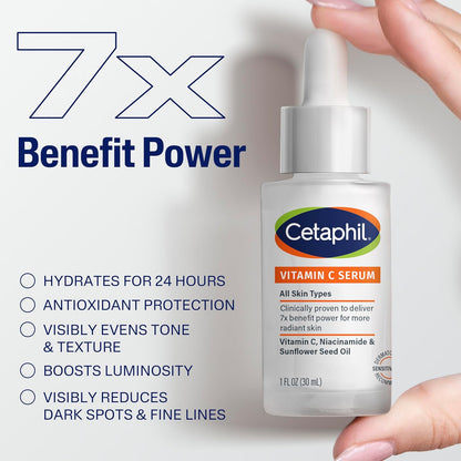 Cetaphil Vitamin C Serum – Nightly Self-Care Ritual for Sensitive Skin, Calming Dark Spot Treatment