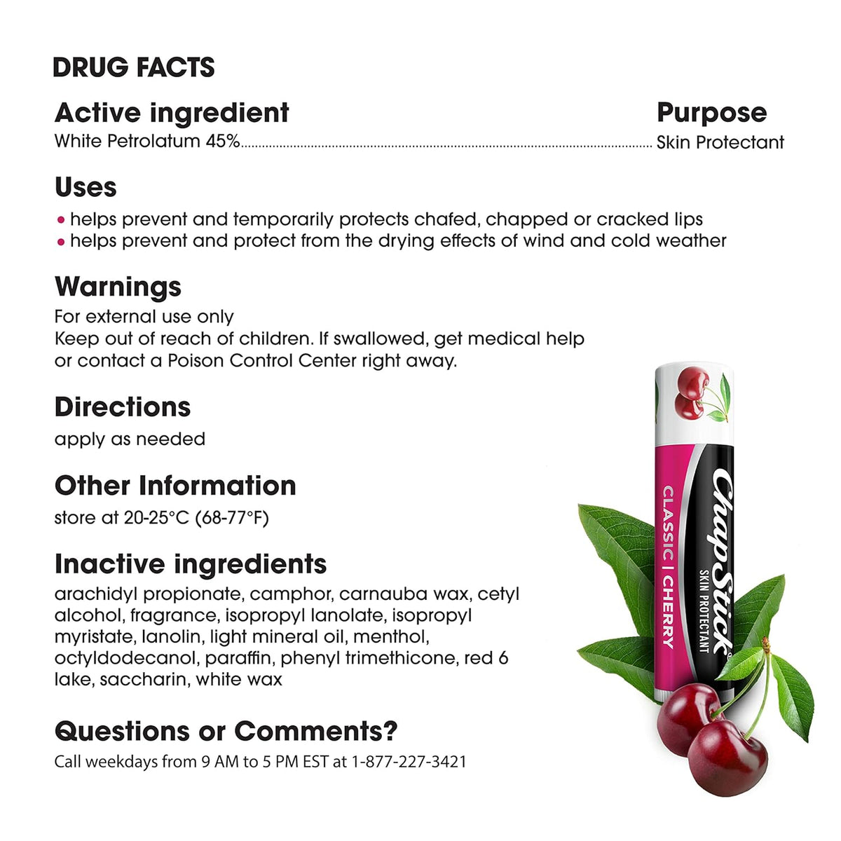 ChapStick Classic Cherry Lip Balm 3-Pack – Daily Lip Hydration Ritual for Self-Care, Bath Time, and Nightly Routines